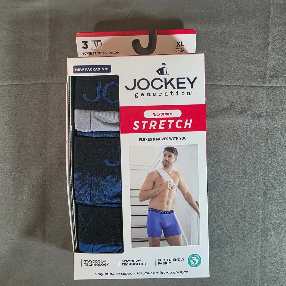 Jockey Generation Men XL Microfiber Stretch Boxer Briefs 3 Pack Blue Gray 6